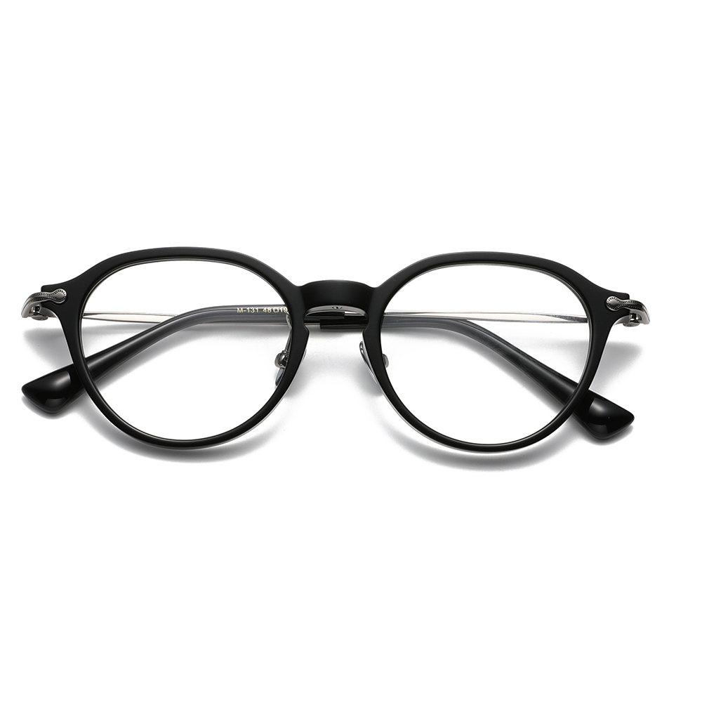 Vintage Pure Titanium Round Hand-Carved Temple Optical Frame Ultra Light 15g Titanium Frame Wholesale Unisex