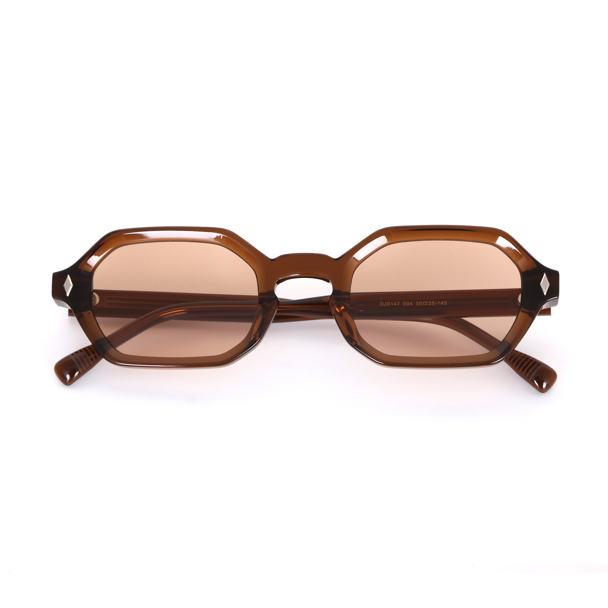 Tea Brown Retro Octagonal Arrow Hinge Acetate Polarized Sunglasses 04.jpg
