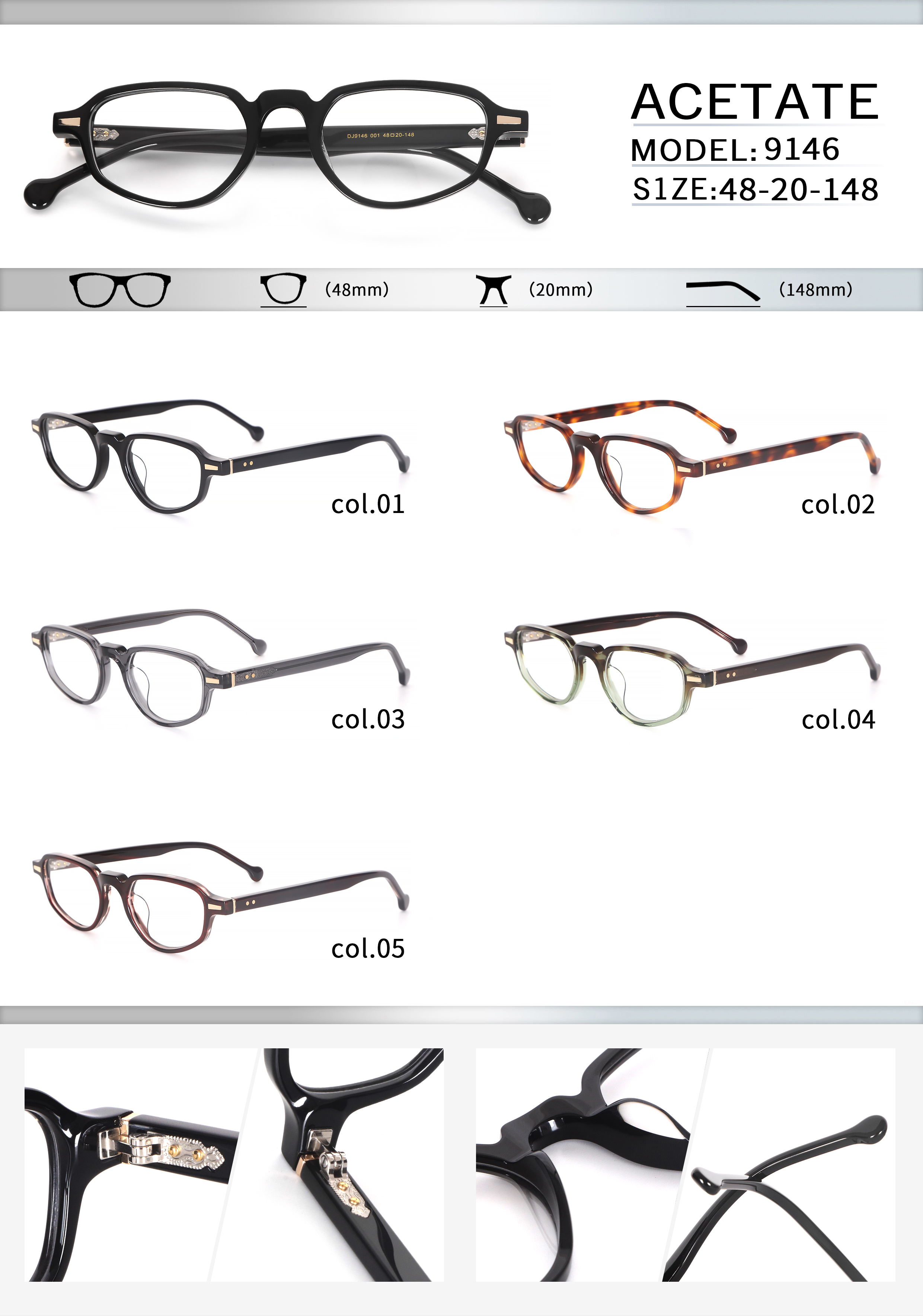 Acetate Optical Frames Retro Round Frame Gold Gear Hinge Product Catalog
