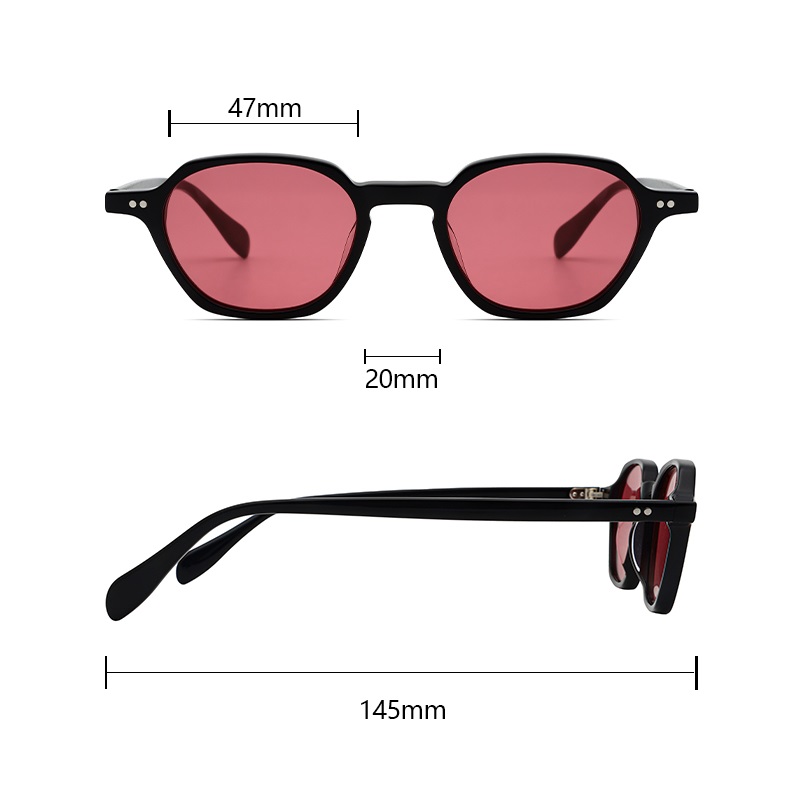 Acetate Sunglasses Small Round Frame Rivet Product Parameter Diagram