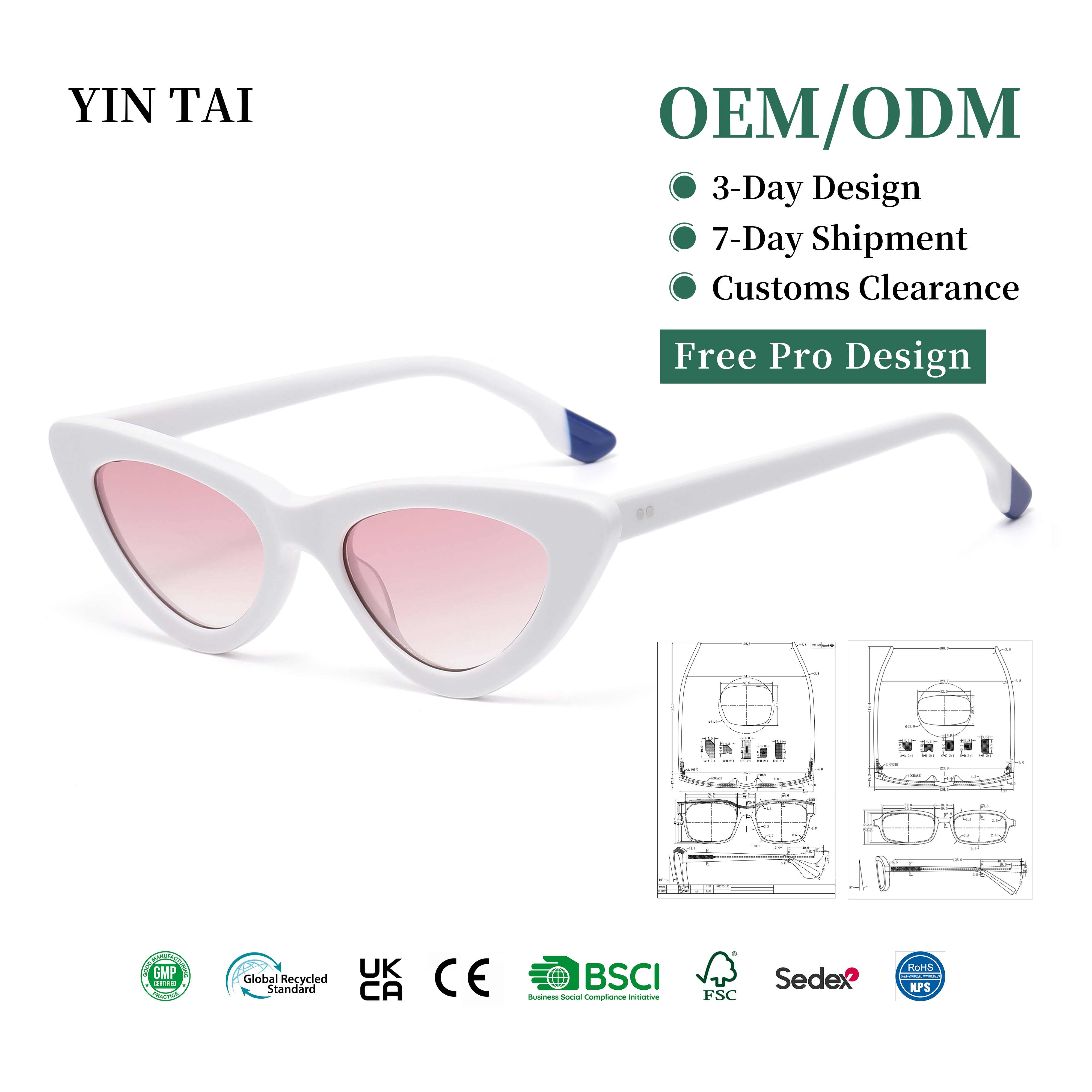 Wholesale Women's Cat-Eye Acetate Sunglasses with UV400 Nylon Lenses, Low MOQ Ready to Ship | Custom Logo