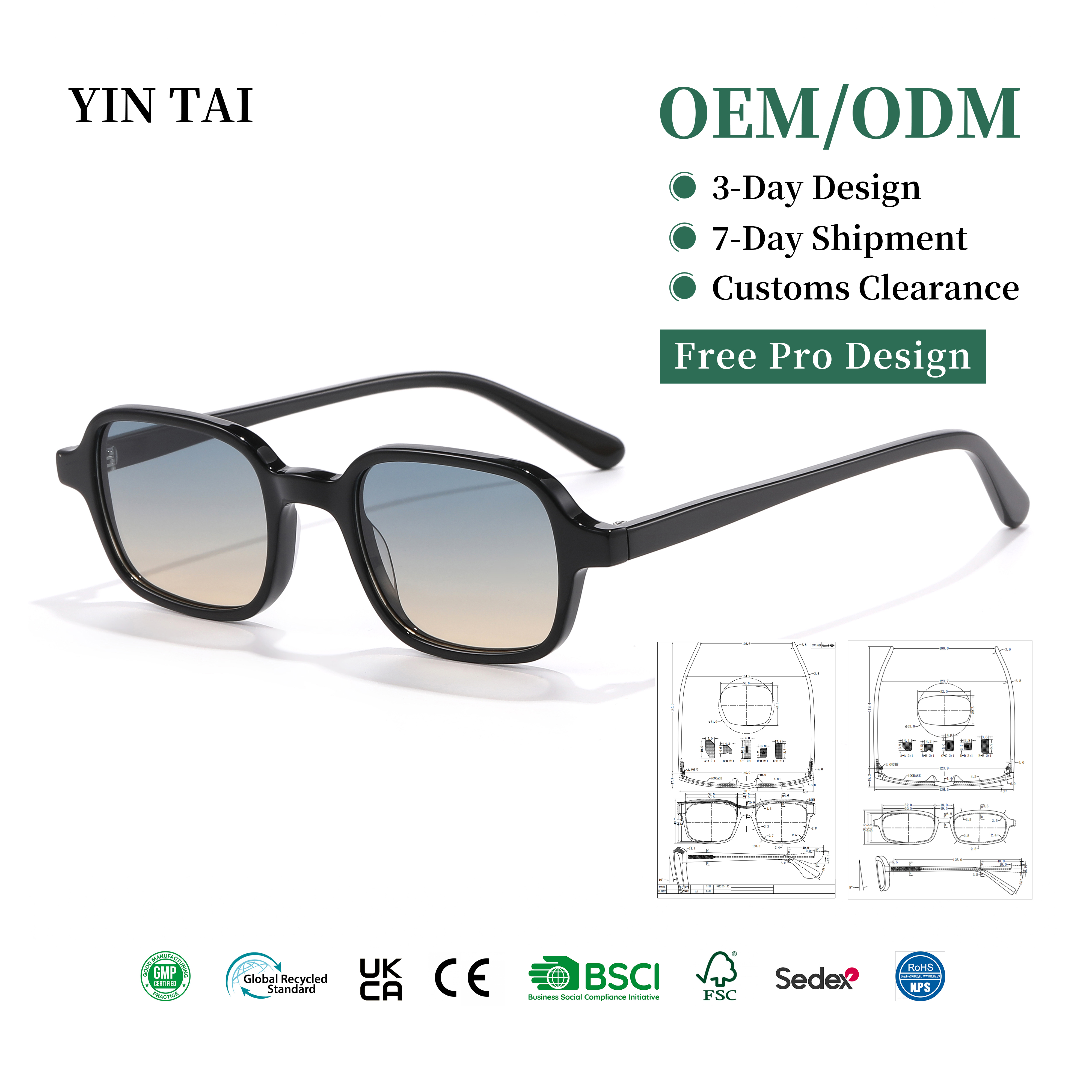 Wholesale Acetate Sunglasses with UV400 Nylon Lenses, Low MOQ Ready to Ship | Custom Logo