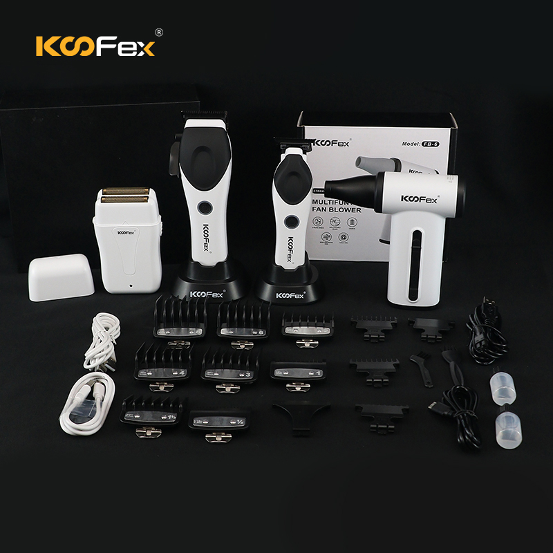 KooFex KF-A01 Professional 4 in 1 Barber Tools High Speed Hair Clipper Trimmer DLC Foil Shaver 13000RPM Turbo Jet Fan