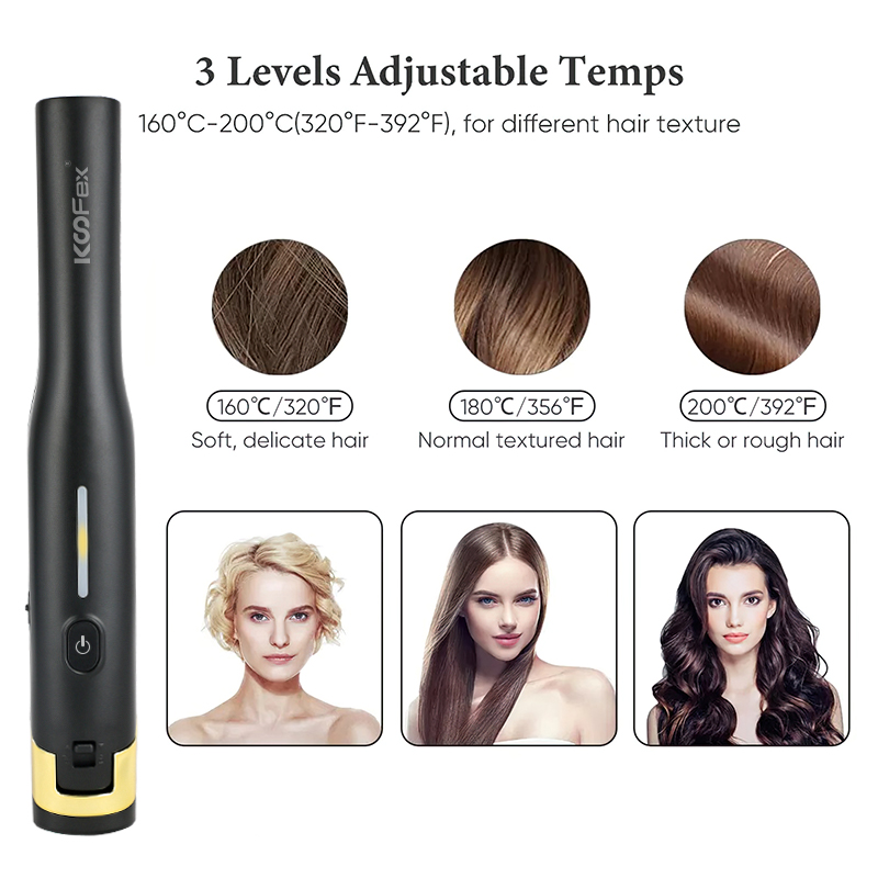 Top Quality Beard Straightener Comb -
KooFex Fast Heating Hair Flat Iron LED USB Charging Cordless Hair Straightener - KooFex