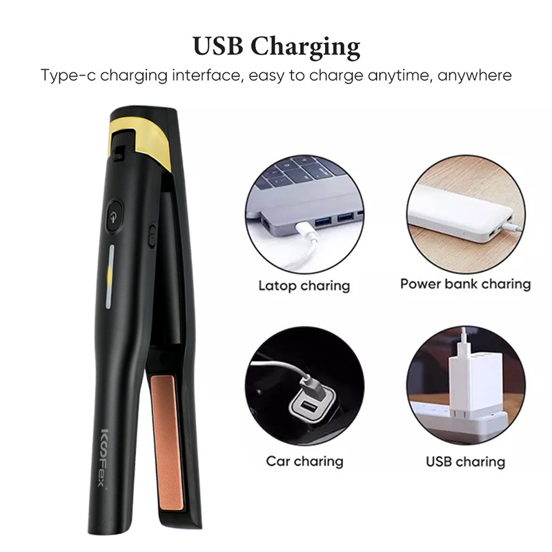 Top Quality Beard Straightener Comb -
KooFex Fast Heating Hair Flat Iron LED USB Charging Cordless Hair Straightener - KooFex