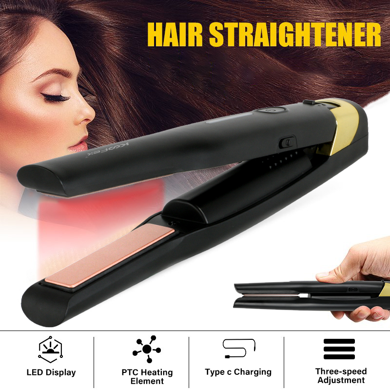 Top Quality Beard Straightener Comb -
KooFex Fast Heating Hair Flat Iron LED USB Charging Cordless Hair Straightener - KooFex