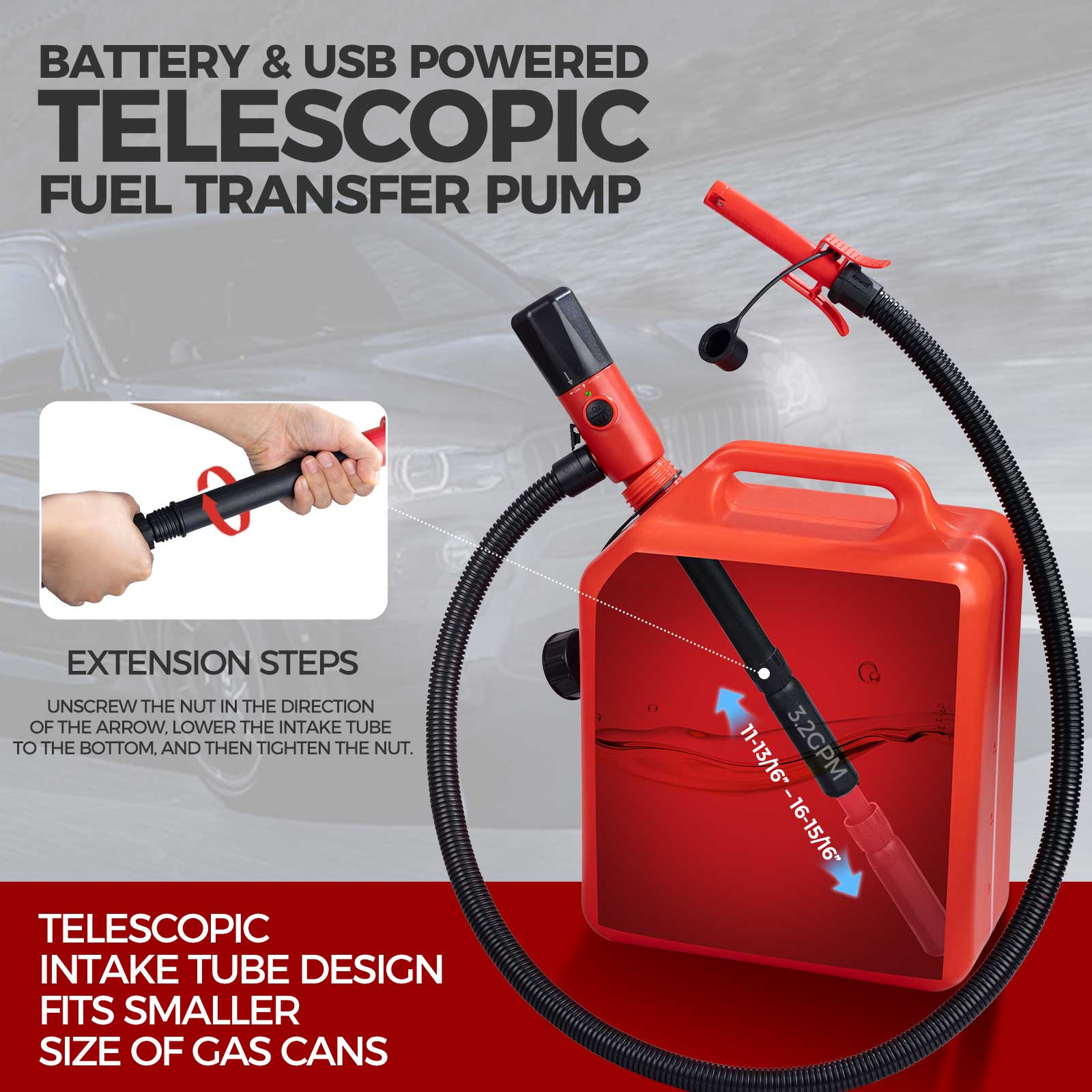 FN201A-USB | Battery Powered Telescopic Fuel Transfer Pump 08