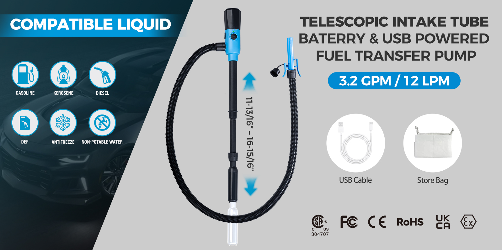 FN201A-USB | Battery Powered Telescopic Fuel Transfer Pump 07