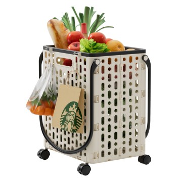 Heavy-Duty Collapible Rolling Cart-All-Plastic Foldable Laundry&Shopping Basket