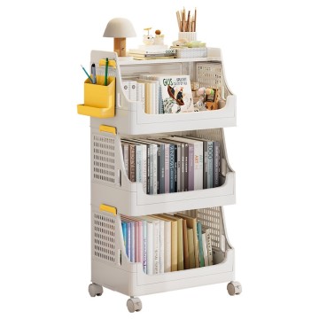 Multi-Functional Household Storage: Foldable & Stackable Plastic Racks on Wheels, Mobile Kitchen & Living Room Organizer