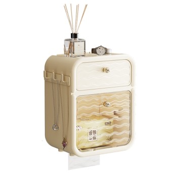 No-Drill Bathroom Toilet Paper Holder & Storage Shelf - Wall Mounted Plastic Rack