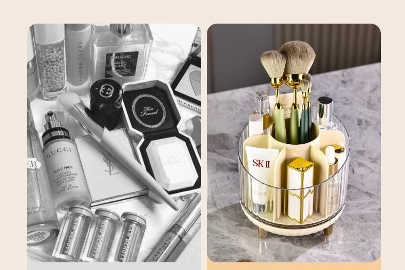 Take a look at how my mom keeps her vanity all organized! clear makeup drawer organizer!!