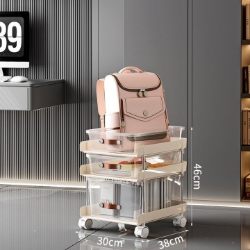 Plastic Rack with Drawers, Acrylic Mobile Storage Cart with Wheels and Multi-Layers