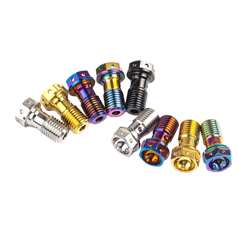 Grade 5 Titanium Hex Flange Banjo Bolt with Pre-Drilled Safety Wire Holes