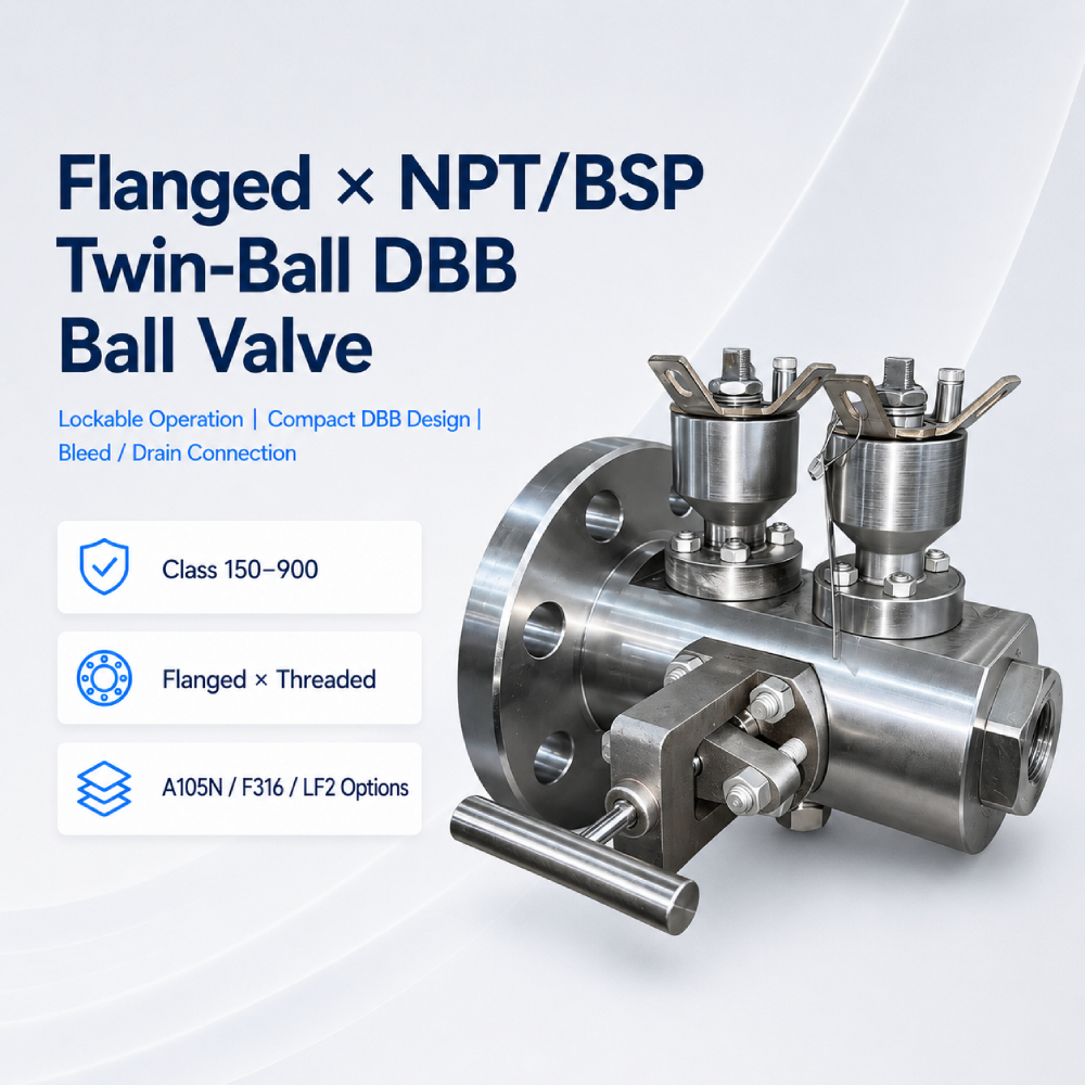 شیر توپی دو بلوکی و هواگیری دو توپه فلنجی × NPT/BSP با عملکرد قفل شونده