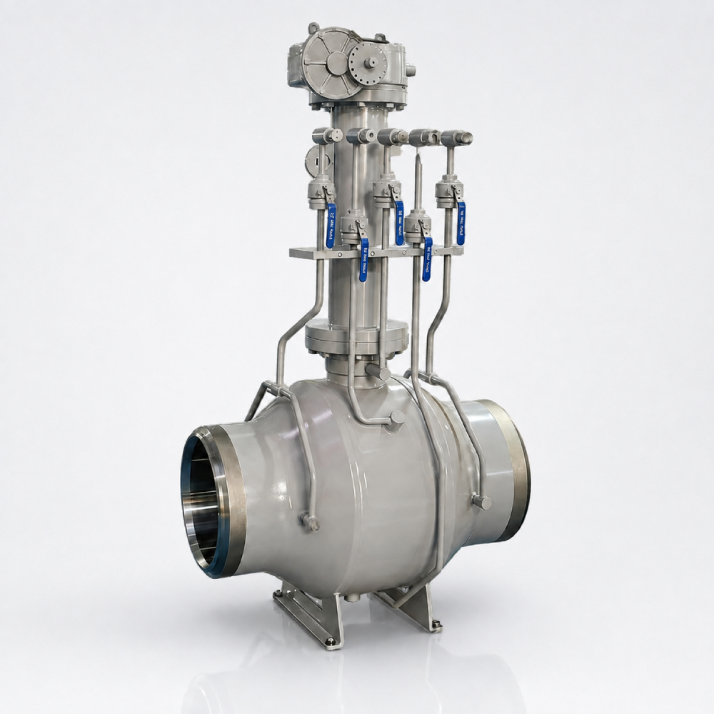Täielikult keevitatud trunnion-kuulventiil ventilatsiooni- ja äravoolusüsteemiga