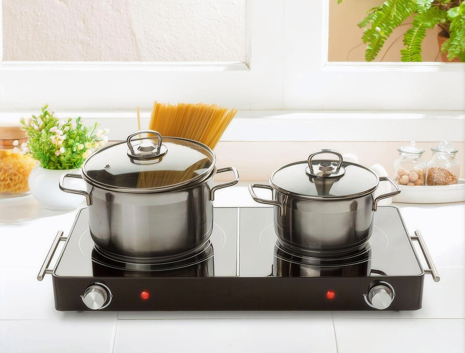 Glass-Ceramic Dual Zone Electric Hob Infrared Double Burner Cooker with Temperature Control  (6)
