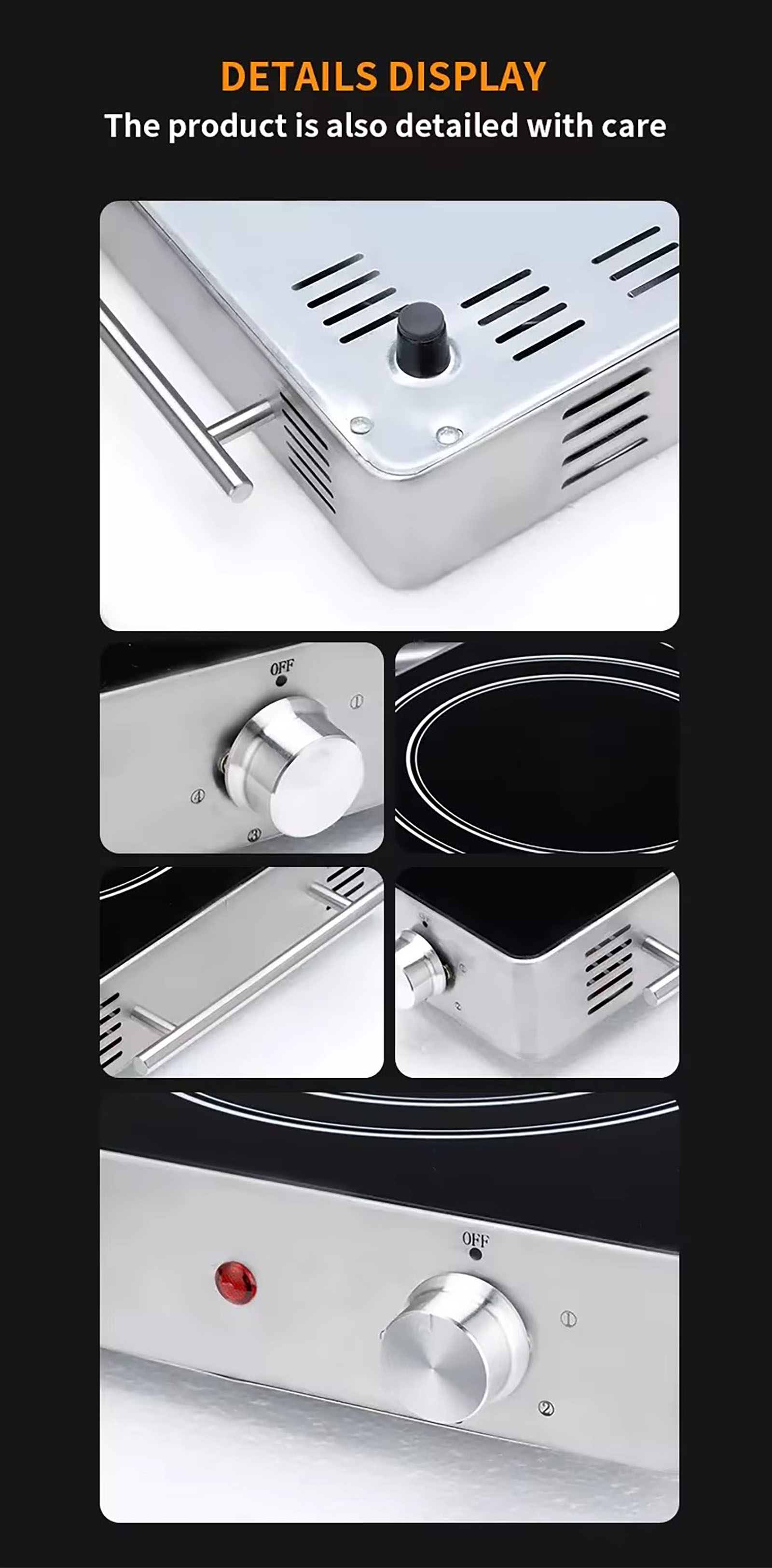 Glass-Ceramic Dual Zone Electric Hob Infrared Double Burner Cooker with Temperature Control (8)