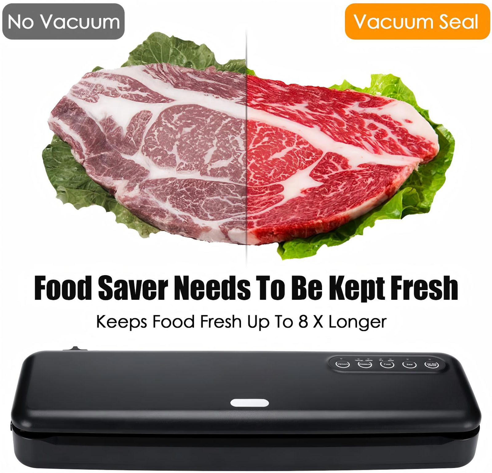 The V7 features dry & moist modes, dual sealing lines, and adjustable vacuum settings for different food types