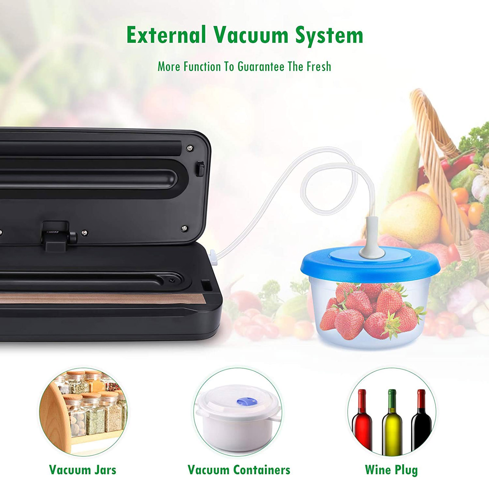 The V7 features dry & moist modes, dual sealing lines, and adjustable vacuum settings for different food types
