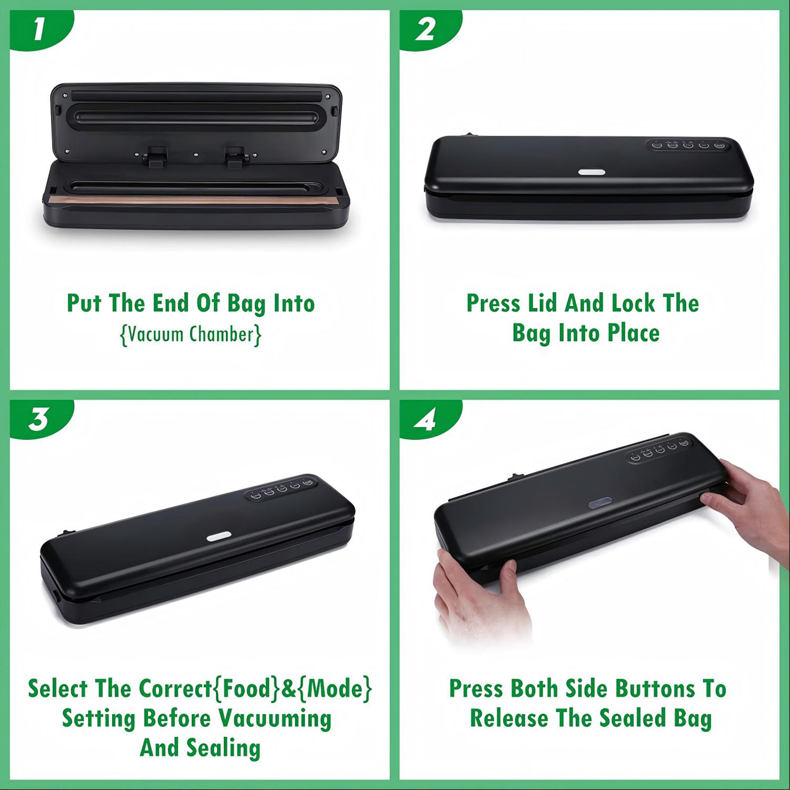 The V7 features dry & moist modes, dual sealing lines, and adjustable vacuum settings for different food types