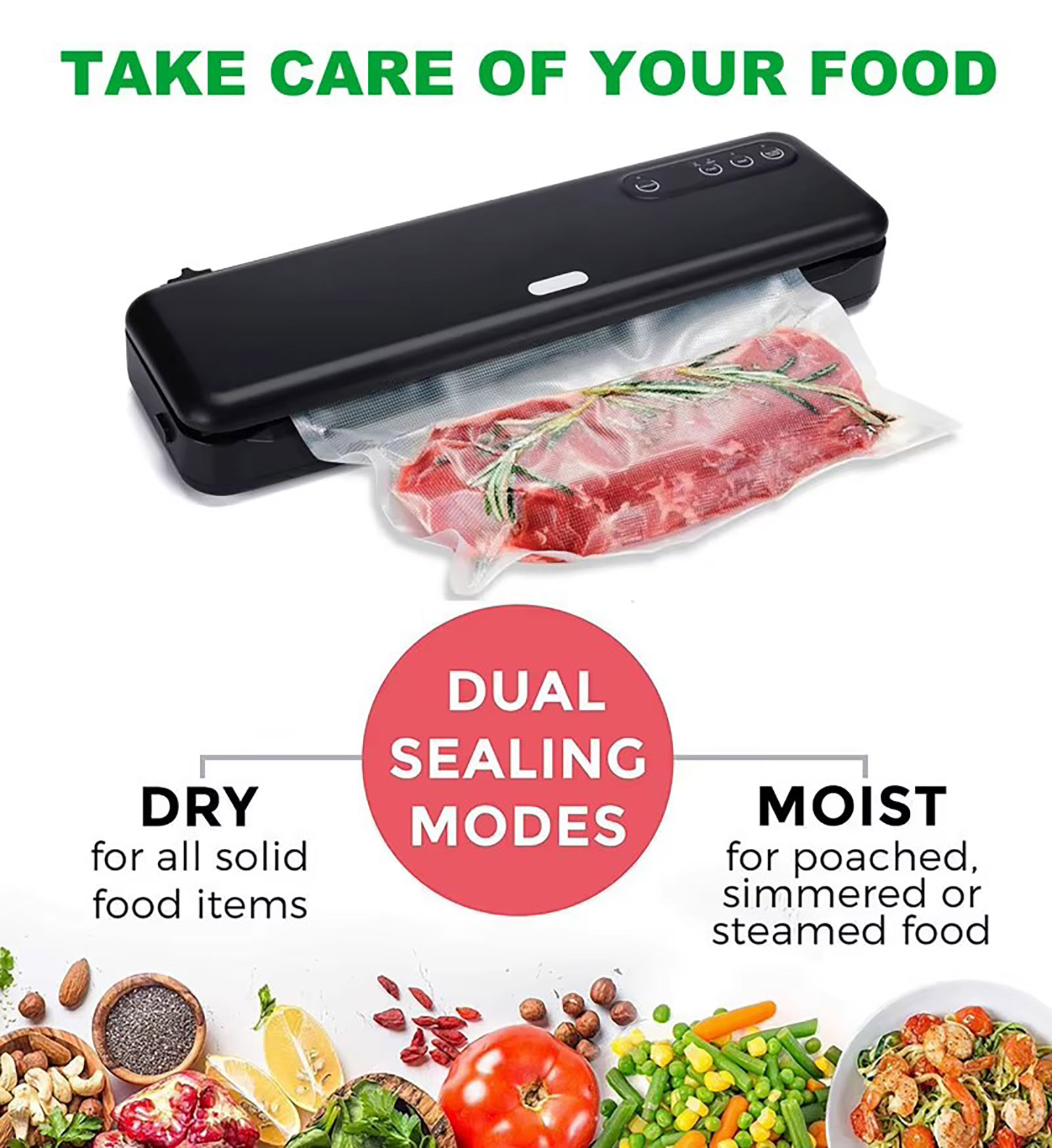 Vacuum Sealer -60kPa Suction Dry & Moist 30cm Double-Sealing Automatic Operation V7C (1)