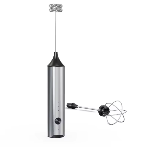Rechargeable Stainless Steel Handheld Milk Frother with Dual Whisks – Model KJBQ-15