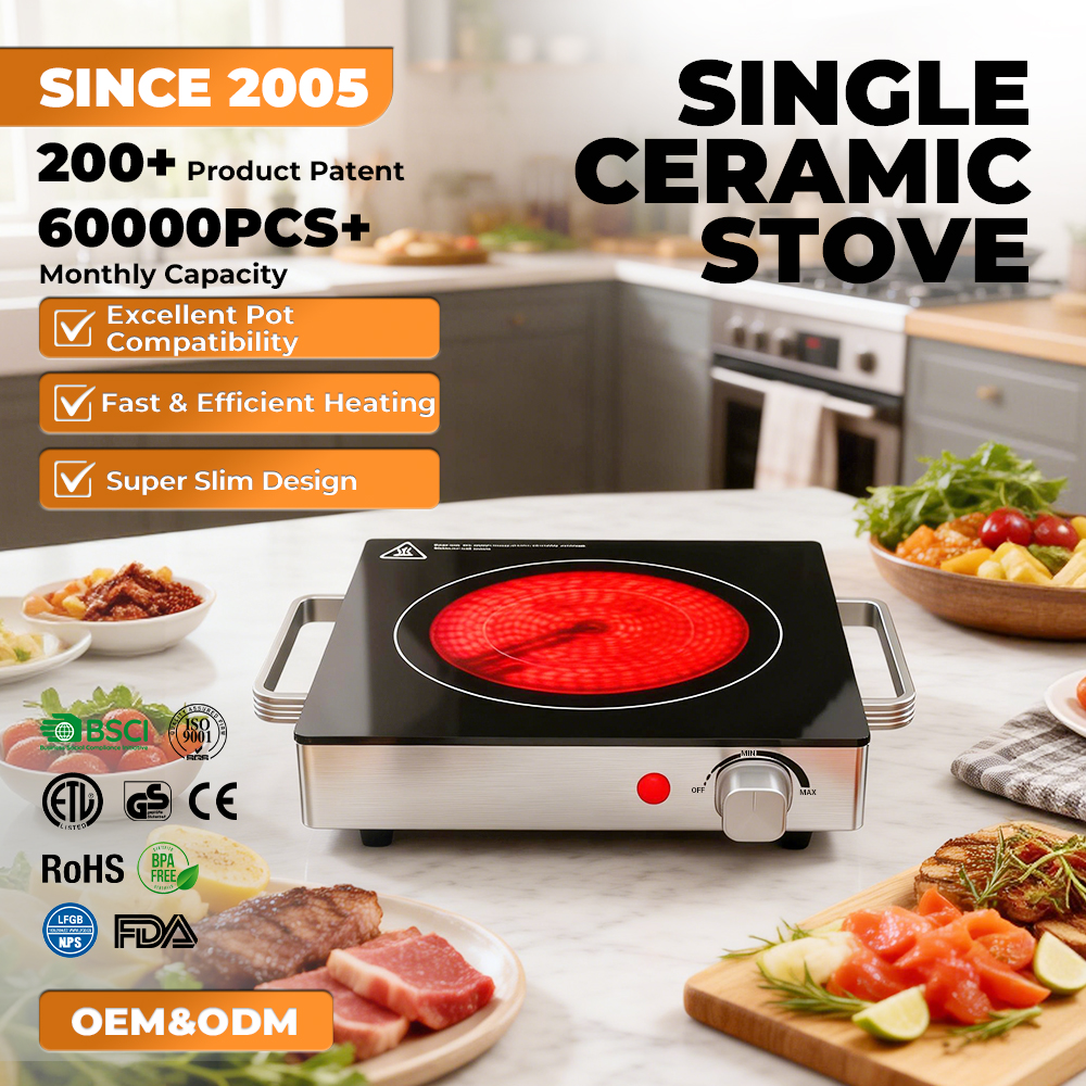 Single Infrared Cooker | 1800W Stainless Steel Hot Plate | 200mm Heating Zone | OEM/ODM Supplier| ES-J100