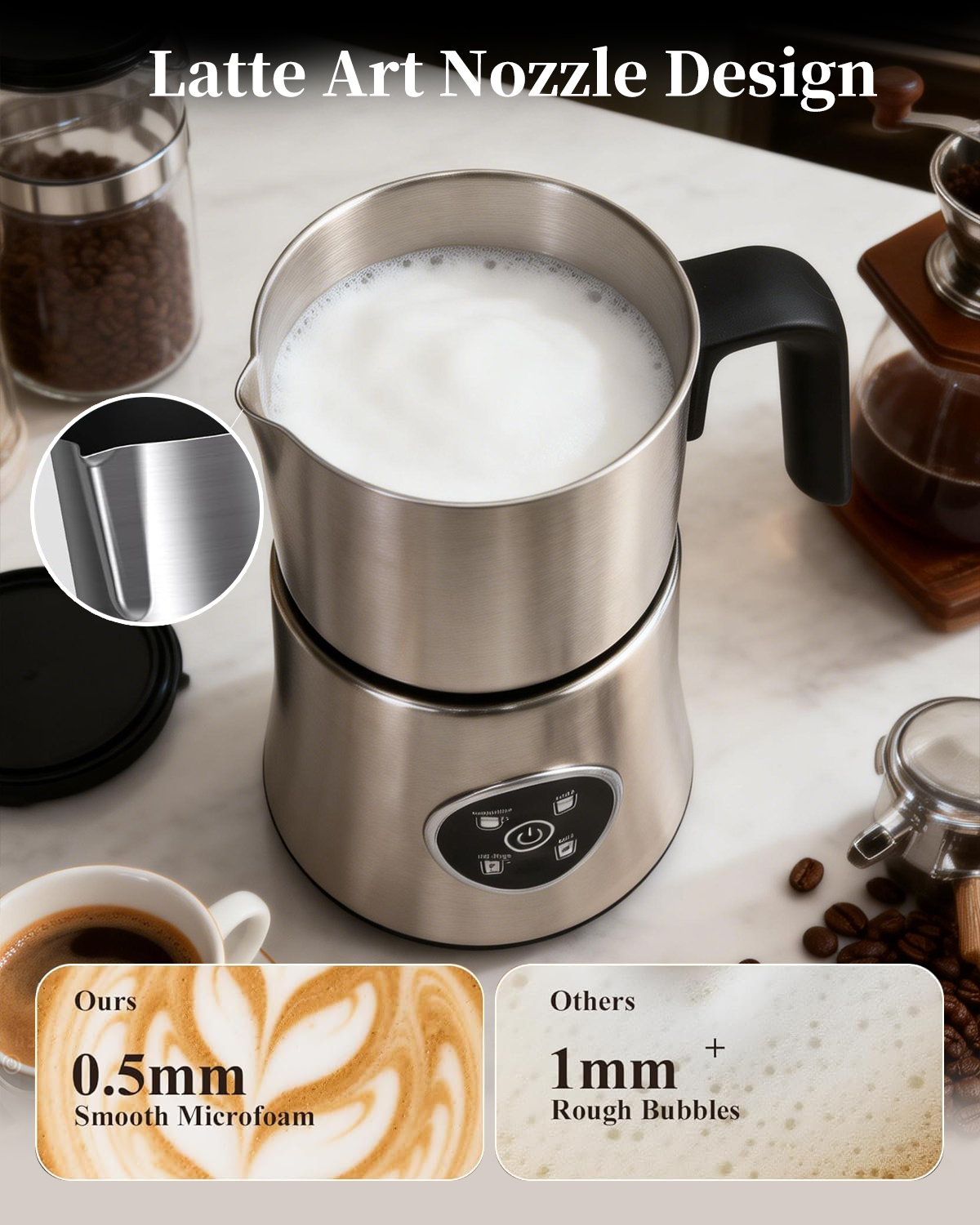 900ml 5-in-1 Electric Milk Frother with Detachable Stainless Steel Jug | MF-06S-T