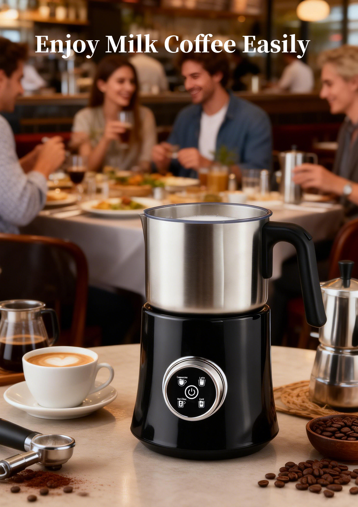 5-in-1 Detachable Milk Frother – 304 Stainless Steel, 500W, Dishwasher-Safe with Precision Latte Art Nozzle|MF06P