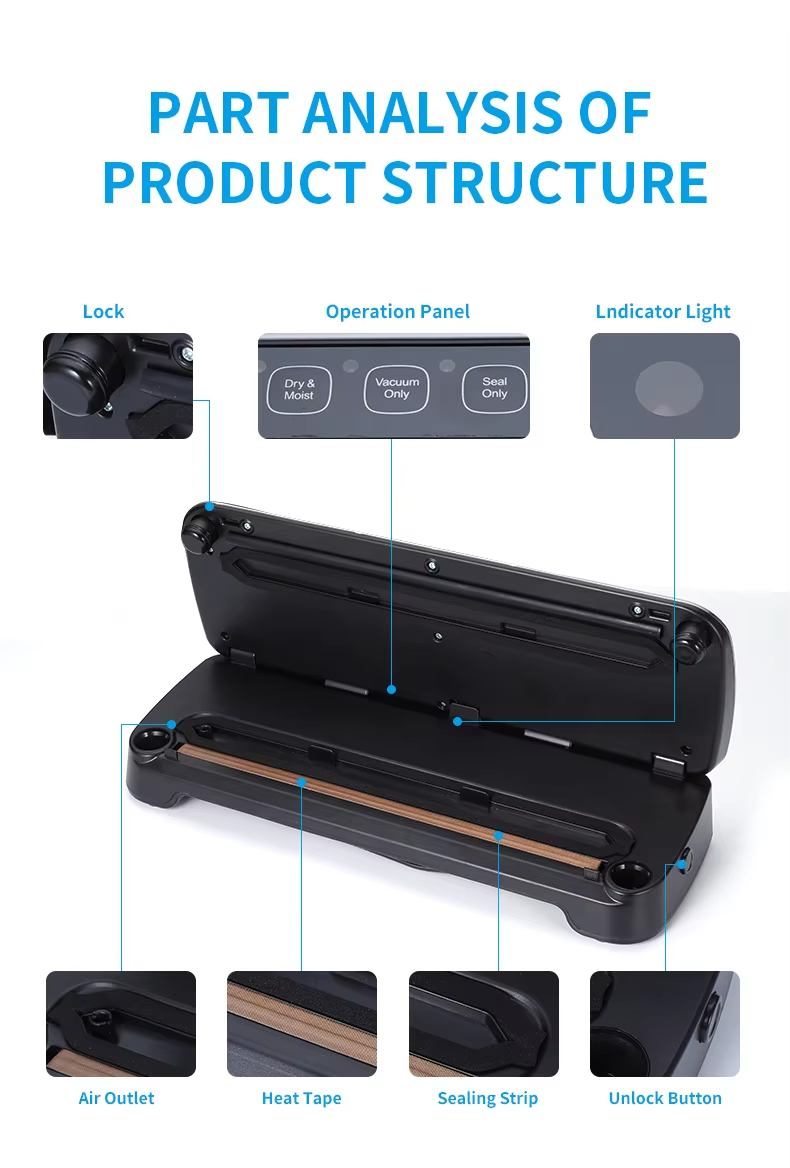 The V7 features dry & moist modes, dual sealing lines, and adjustable vacuum settings for different food types