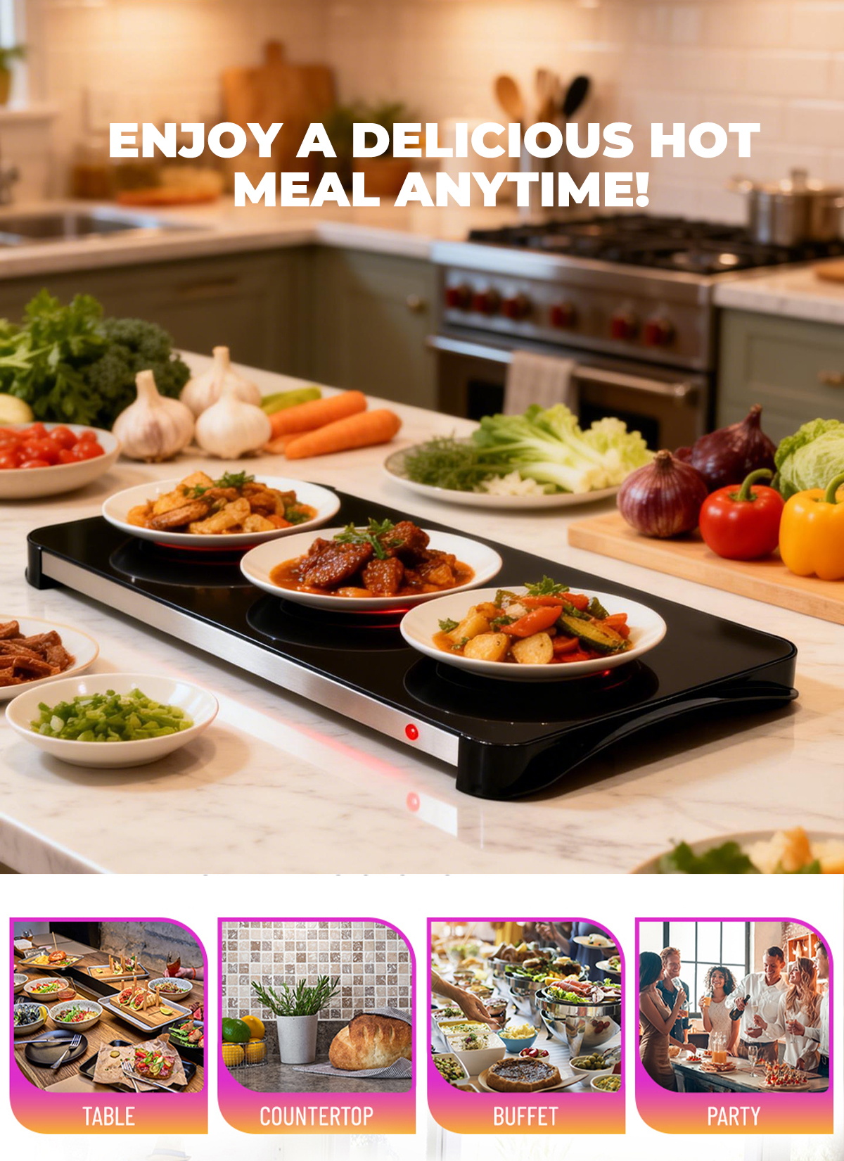 ES-5007 Electric Food Warming Tray | Large Tempered Glass Heating Plate for Buffet & Catering Use | OEM Kitchen Appliance Manufacturer