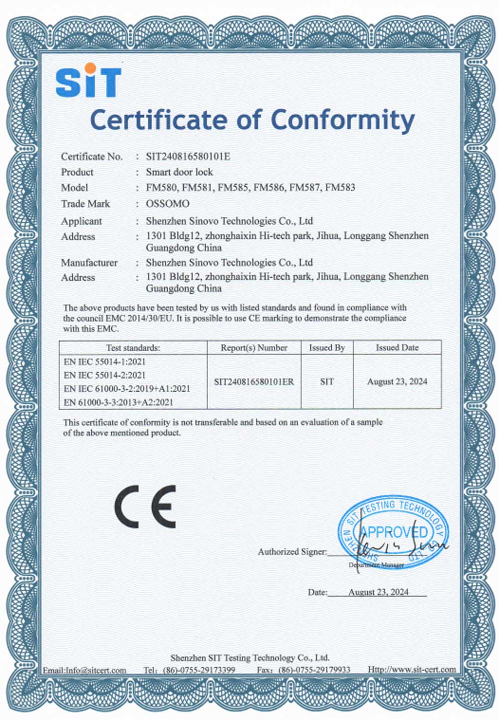 CE Certification Smart Lock