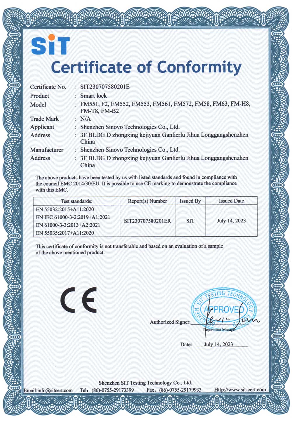 CE Compliance Certificate