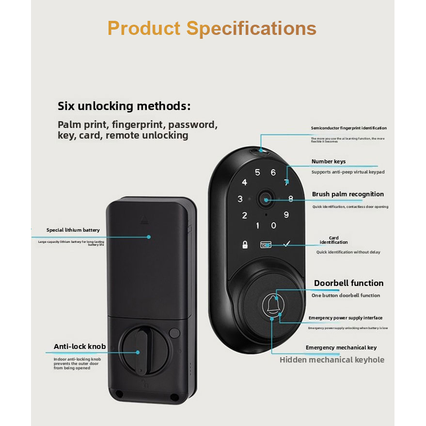 WIFI Deadblot Smart Lock with Video Doorbell works with Alexa Google Tuya FM880