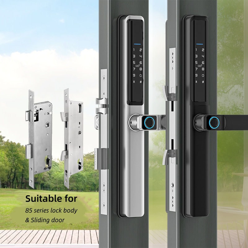 Smart door lock with hook mortise for aluminum slim sliding door F5