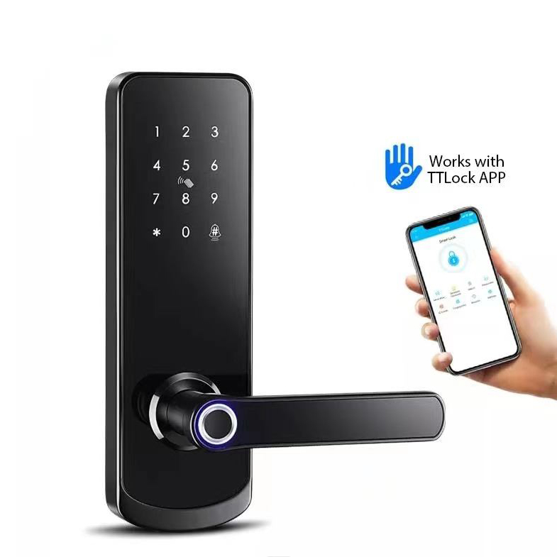 Fingerprint door lock for Front door with Anti-prying latch to prevent the card prying the door