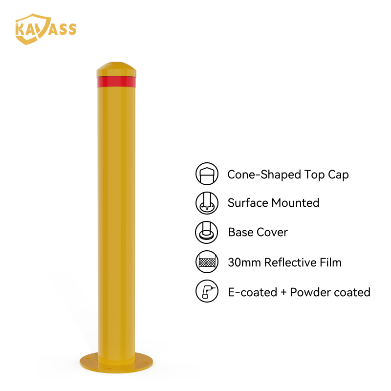 KAVASS Carbon Steel Yellow surface mount Bollard-Conical Cap