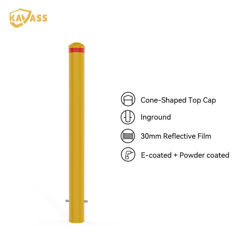 KAVASS Factory Direct – In-Ground Carbon Steel Fixed Bollard with Conical Top Cap | OEM Supported | Source Manufacturer