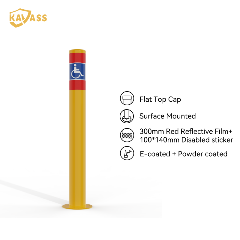 KAVASS Surface Mounted Disability Access Bollard – High-Visibility Yellow with Wheelchair Symbol | Customizable Sizes