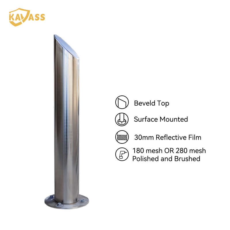 KAVASS Surface Mounted Stainless Steel Fixed Bollard with Beveled Top – Modern Design | 304/316 SS | Polished Finish