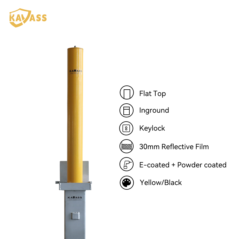 KAVASS カーボンスチール製伸縮式ボラード – キーロック式操作 | 高さ調節可能 | イエロー/ブラックのオプションあり