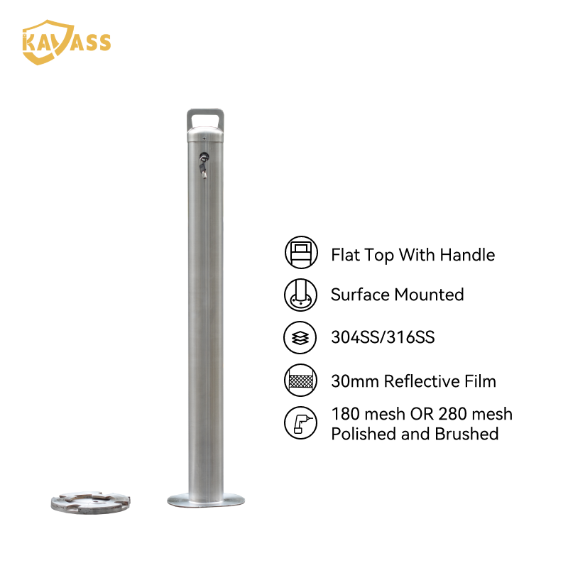 KAVASS Stainless Steel Removable Bollard – Flat Top with Handle | Surface Mounted | Premium Finish