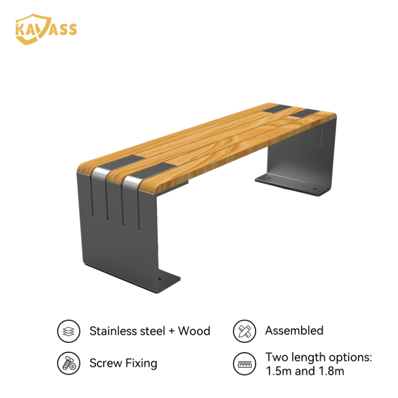 KAVASS Outdoor Bench – 1.5m & 1.8m | Wood Seat + Steel Frame