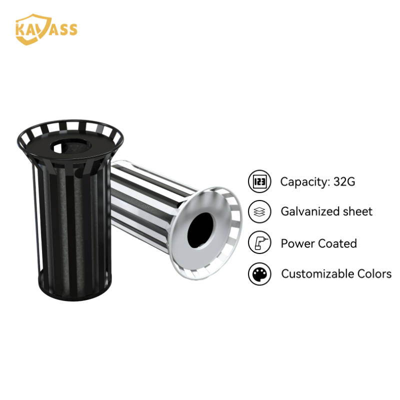 KAVASS Vertical-Slat Outdoor Bin – D70×H92cm | Galvanized Steel + Powder Coated | 120L Capacity