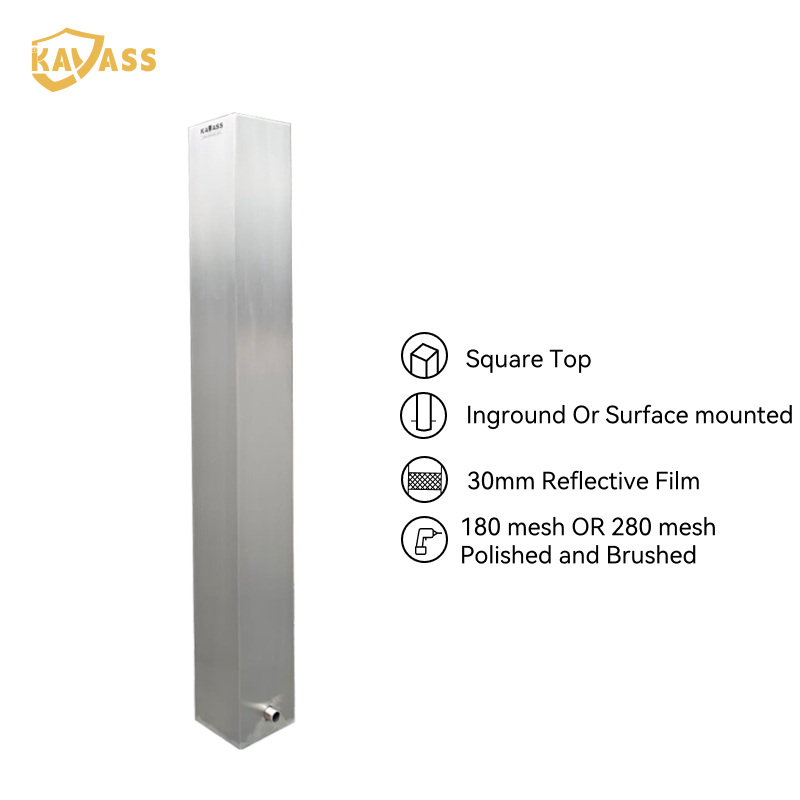 KAVASS ステンレス製固定式角型ボラード – 地上設置または地中設置、304/316 SS