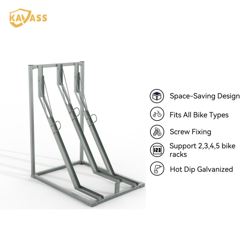 KAVASS Semi-Vertical Bike Rack – Space-Efficient, Hot-Dip Galvanized, 2–5 Bike Capacity