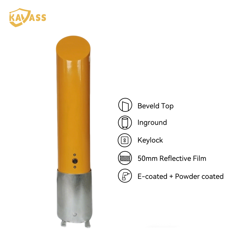 KAVASS In-Ground Removable Auto-Keylock Bollard – Beveled Top, 25-Day Delivery
