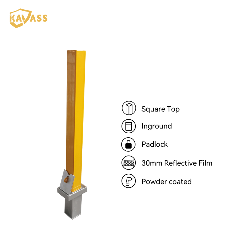 KAVASS In-Ground Removable Square Bollard – High Visibility Yellow, Padlock Security, Square Profile