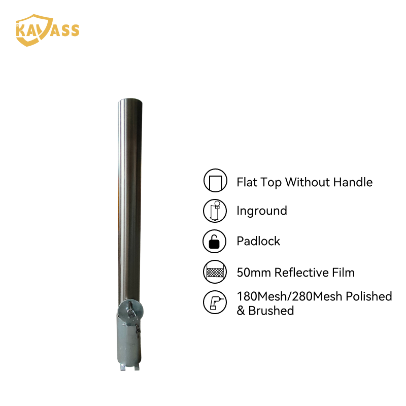 KAVASS In-Ground Stainless Steel Removable Bollard – Flat Top, No Handle, Hot-Dip Galvanized Sleeve